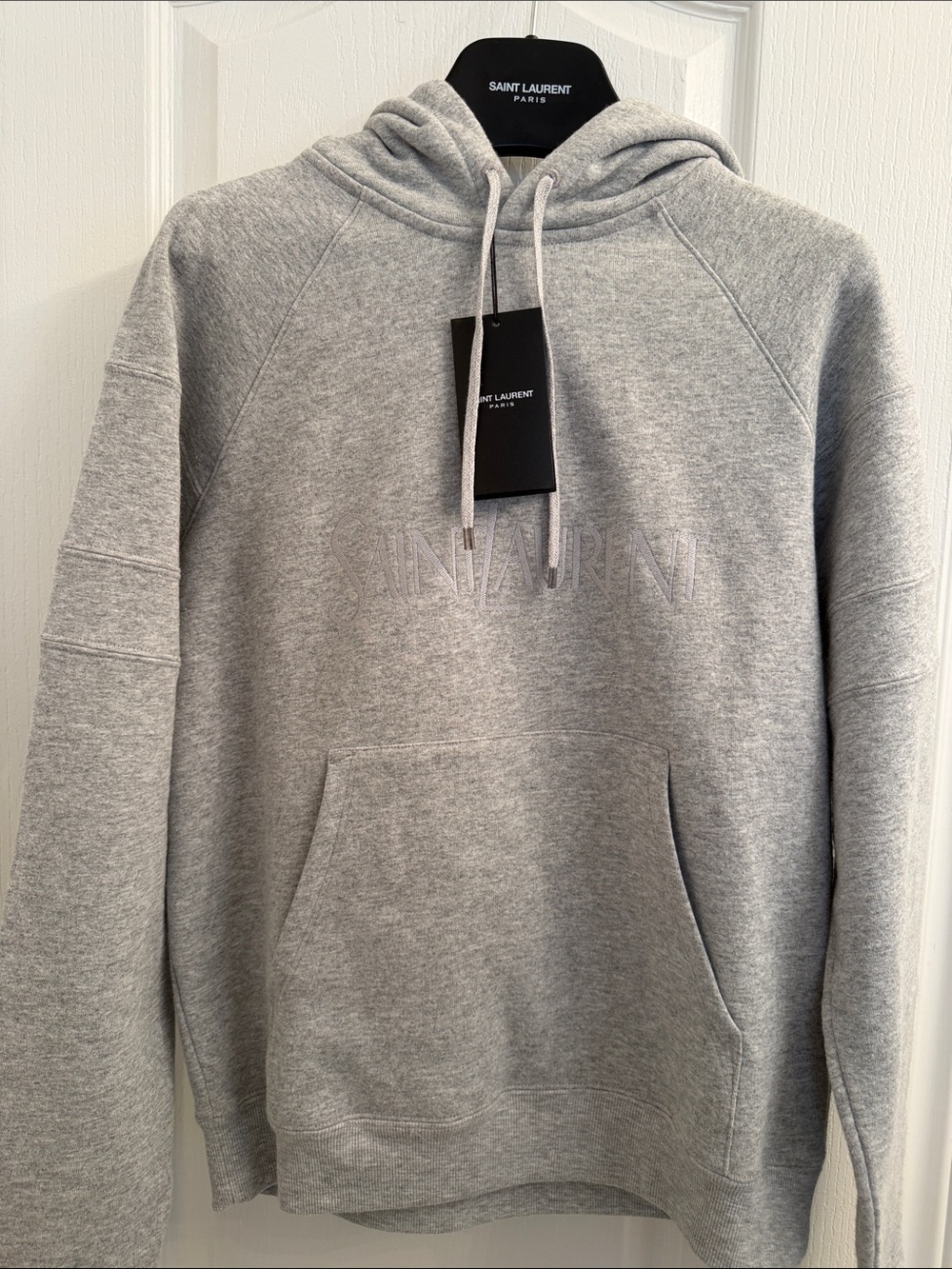 Saint Laurent Gray Embroidered Logo Hoodie
